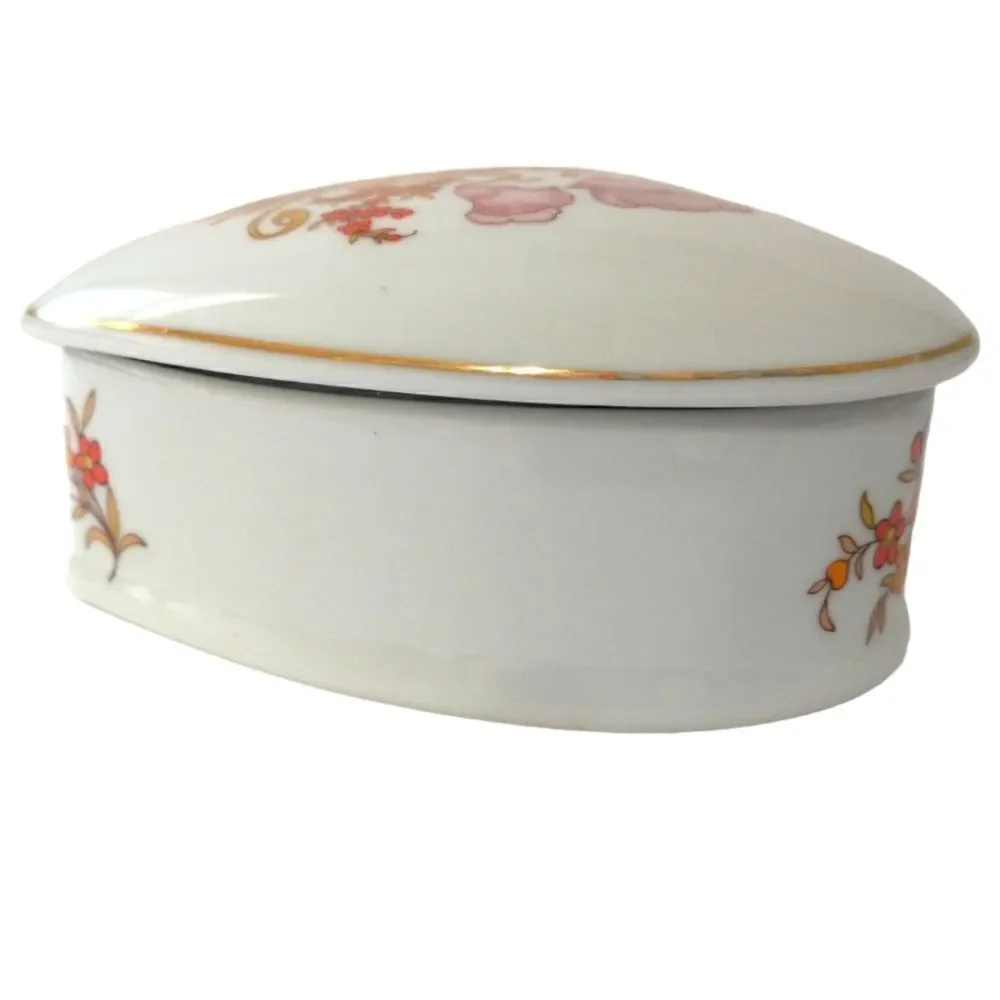Heart Trinket‎ Jewelry Box Dish Lid Ceramic Flowers Floral Gift Leart Brazil.